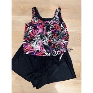 Swimsuits For All Womens Plus Size 22 Tankini Set  Black Shorts